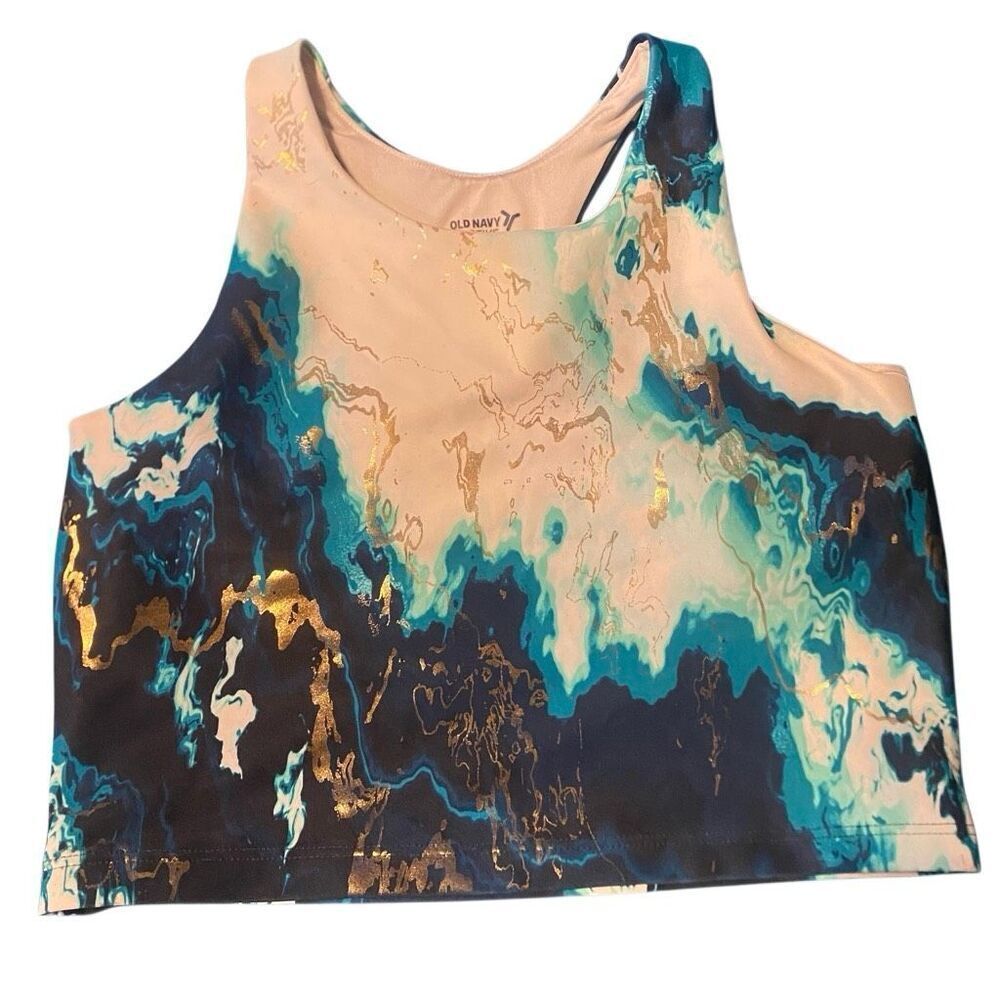 Old Navy active power soft size large 10/12 go dry kids blue green sports bra
